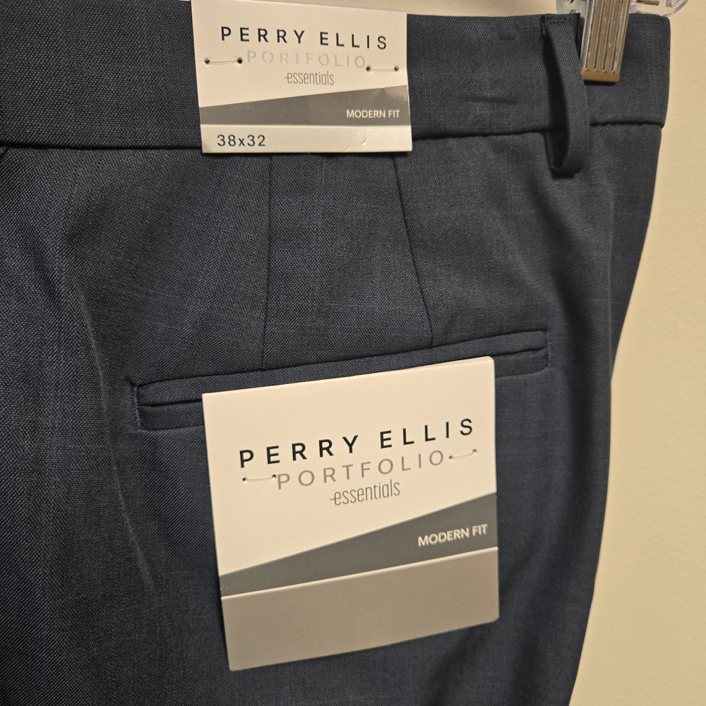 Perry Ellis Portfolio Essentials Modern Fit Trousers in Deep Blue